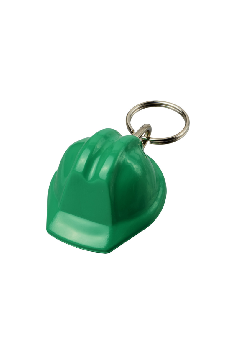 Hard hat-shaped recycled keychain